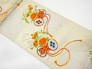 アンティーク　鼓に草花模様織り出し袋帯（材料）